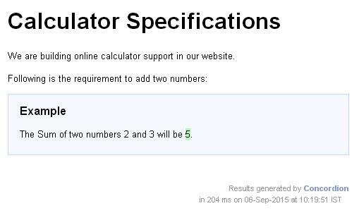 Concordion assertEquals command Output