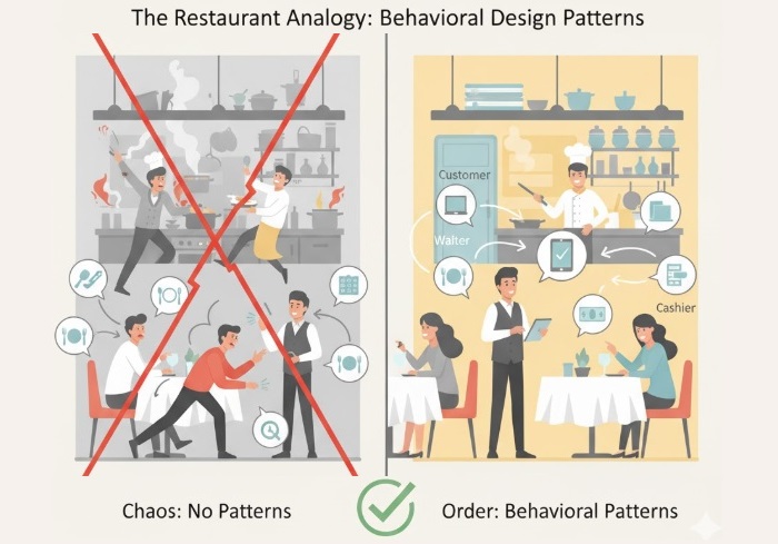 Behavioural Design Patterns Analogy Illustration