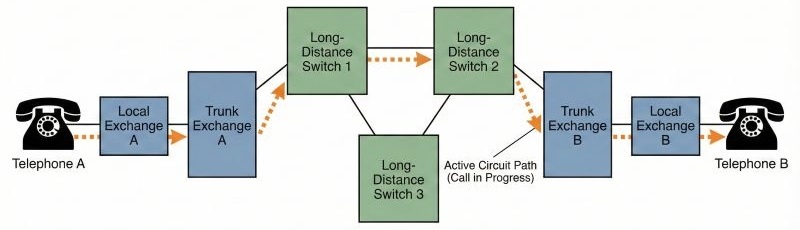 Telephone Circuit Switching Example Diagram