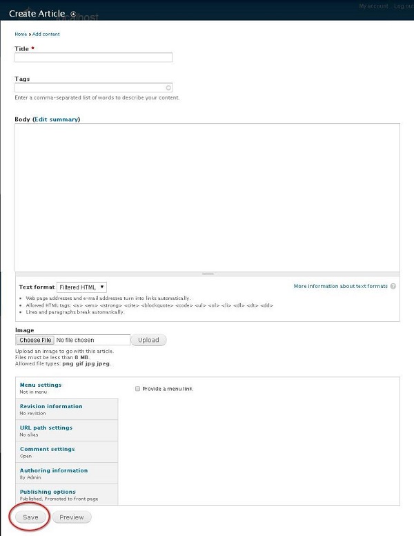 Drupal Create Article
