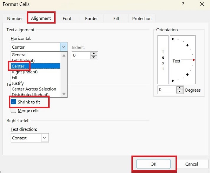 Alignment Tab in Excel