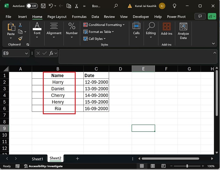 All Names in The Name Column
