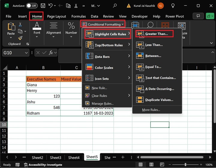 Cell Rules in Excel