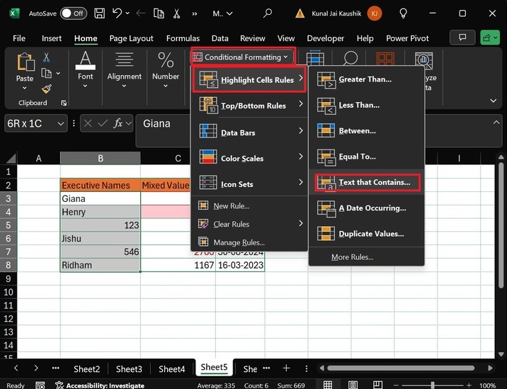 Cell Rules in Excel 12