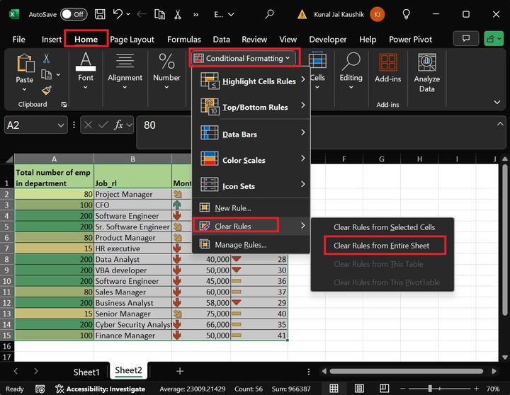 Clear Rules from Entire Sheet 1
