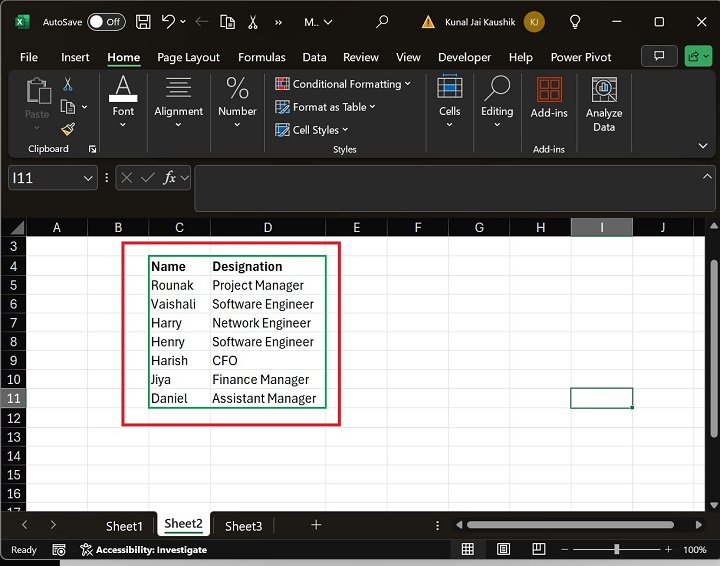Color Border is Added Around Targeted Cell