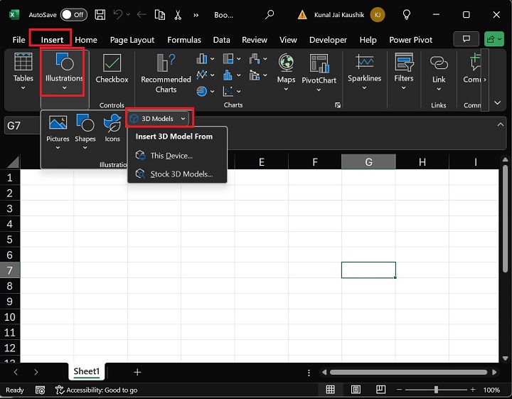 Excel Insert a 3D Model