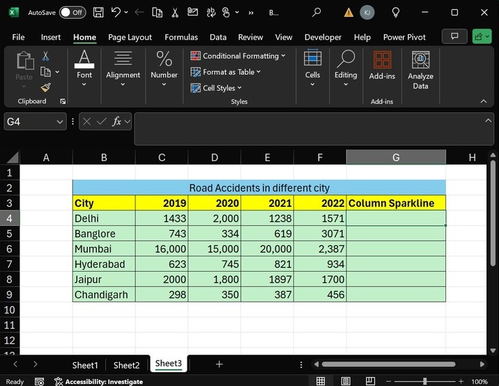 Insert Column Sparklines