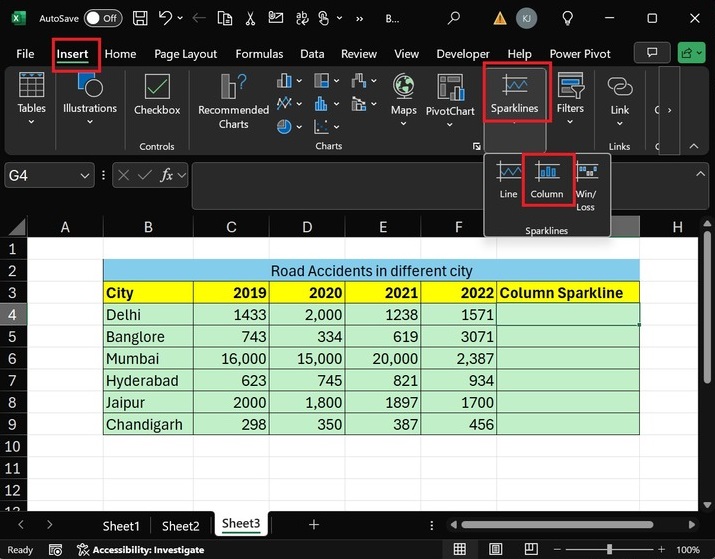 Insert Column Sparklines 1