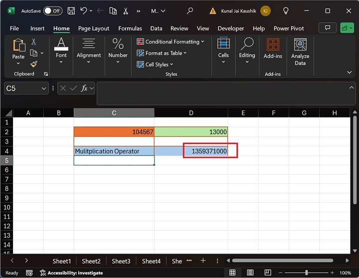 Multiplication Microsoft Excel