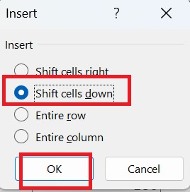 Shift Cells Down 1