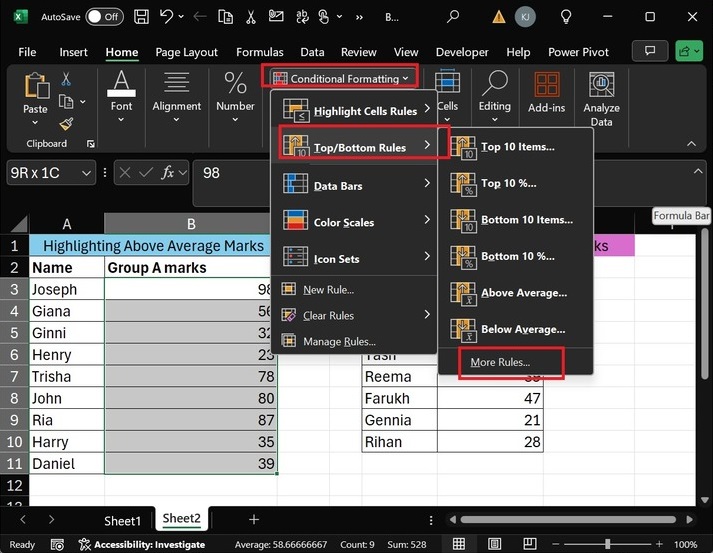 Top 2 Values in Excel