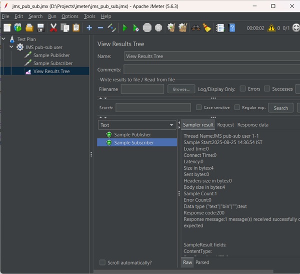 JMS Publish Sub Test Output2