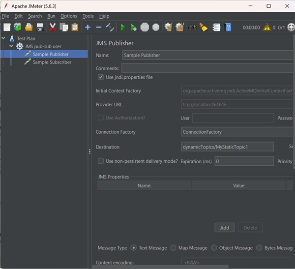 JMS publisher sampler