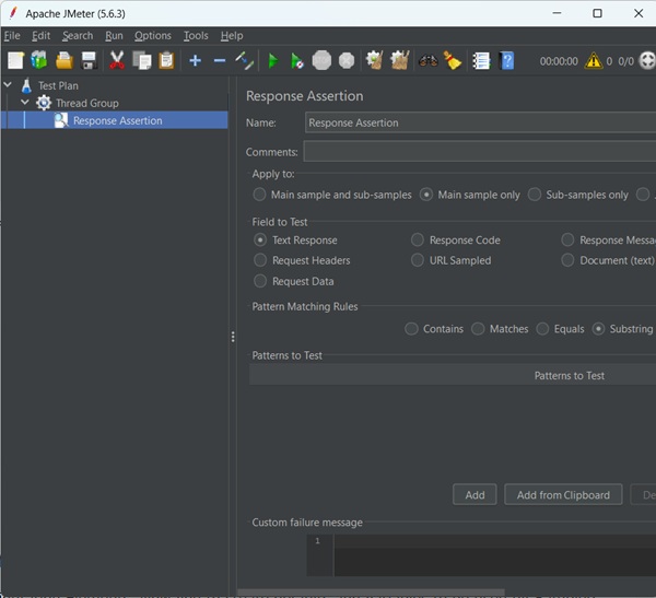 Response Assertion Panel