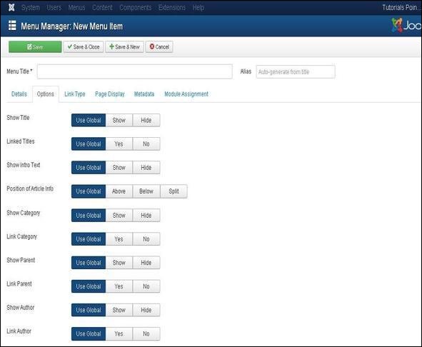 joomla Adding Menu Items