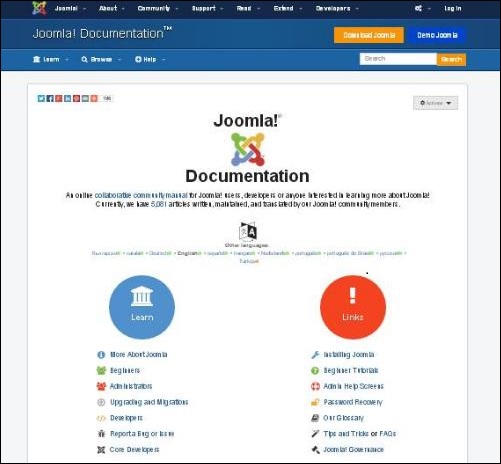 joomla Help Menu