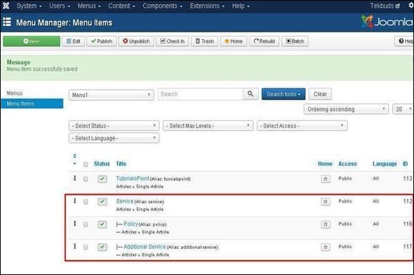 joomla Creating Submenus