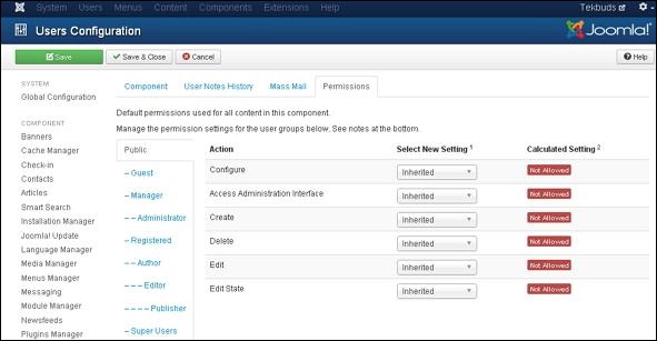 Joomla User Settings