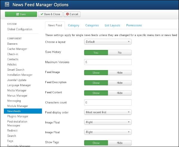 Joomla Adding News Feed