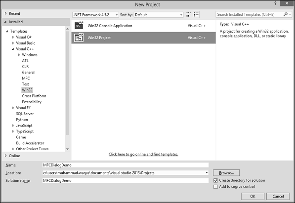 New Project Dialog Box