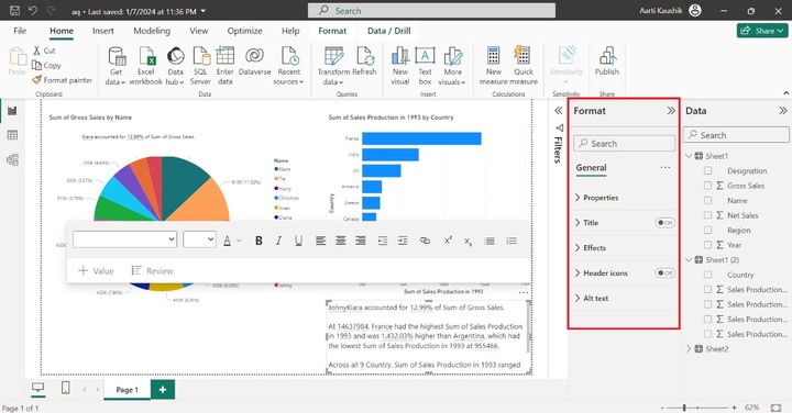 Format the Smart Narrative Visual