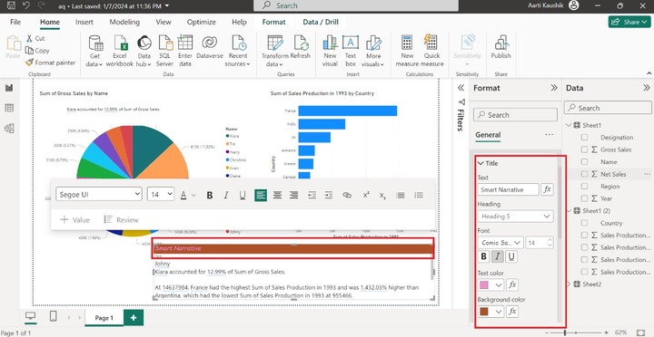 Format the Smart Narrative Visual 3