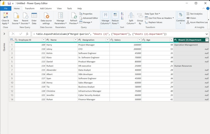 Left Outer Join in Power Query Editor 3