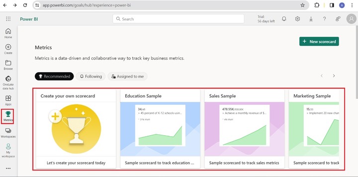 Metrics Power BI Service