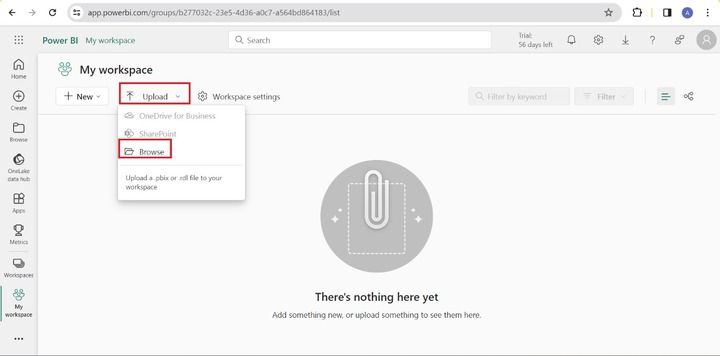 My Workspace Power BI Service 1