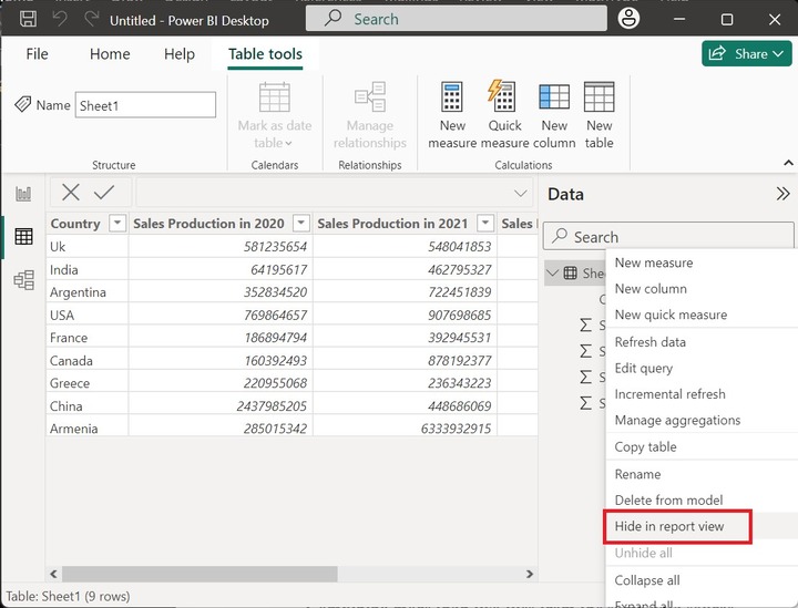 Power BI Hide in Report View