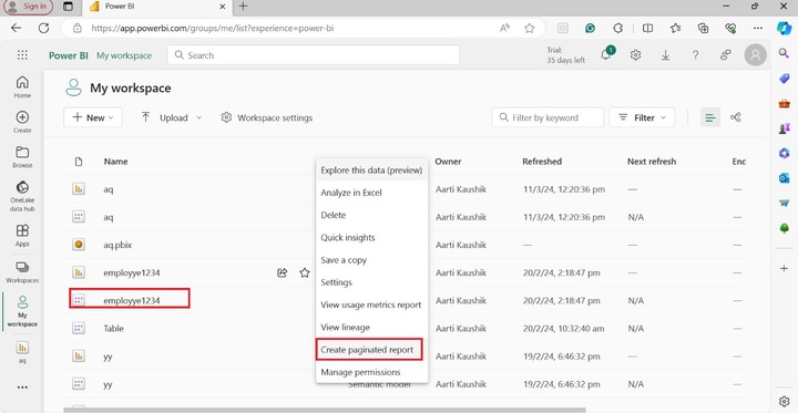 Report Directly in Power BI Service 1
