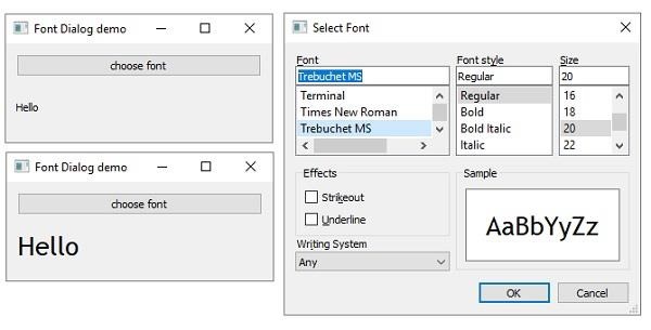 QFontDialog Widget Output