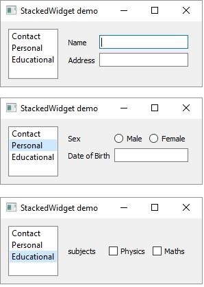 QStackedWidget Output