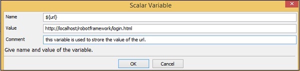 Scalar Variable screen