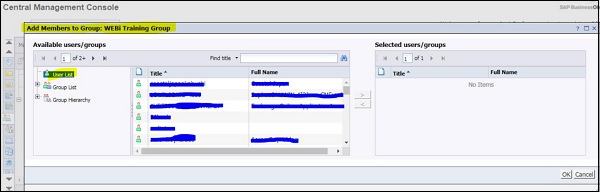 SAP BO Selected Group