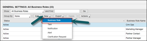 New Select Business Roles