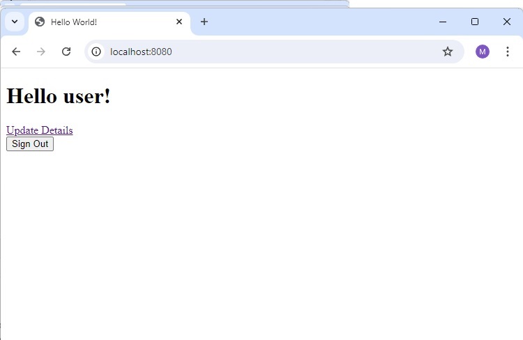 User Page with Update Link