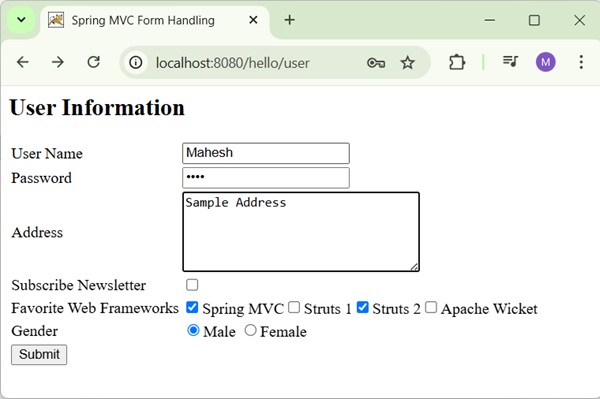 Spring RadioButton Form