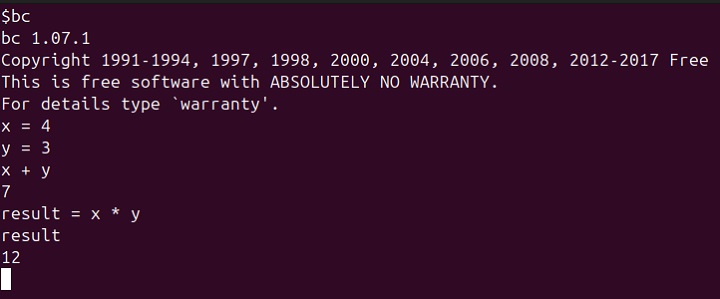 Assigning Values to Variable bc Command