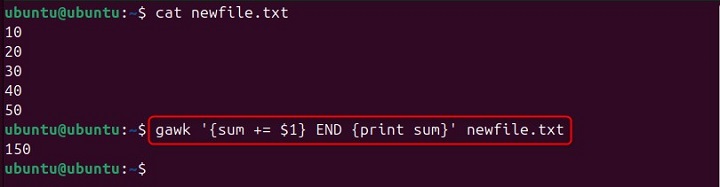 Calculate Sum of Column Using gawk Command