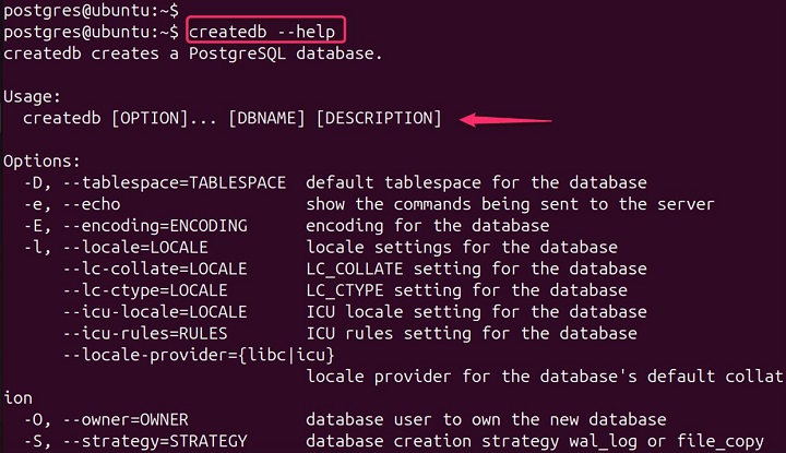 Combining Options createdb Command 2