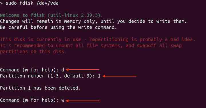 Deleting a Partition using fdisk