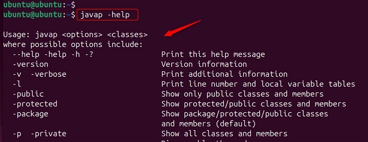 Display Help Information Using javap