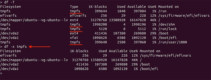 Displaying Disk Space Excluding File System Type