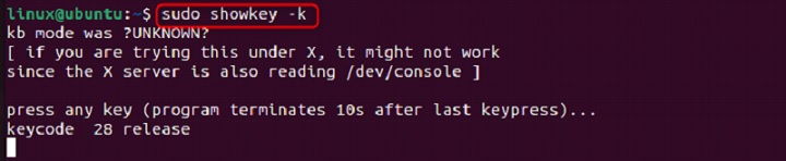 Displaying Keycodes Explicitly Using showkey