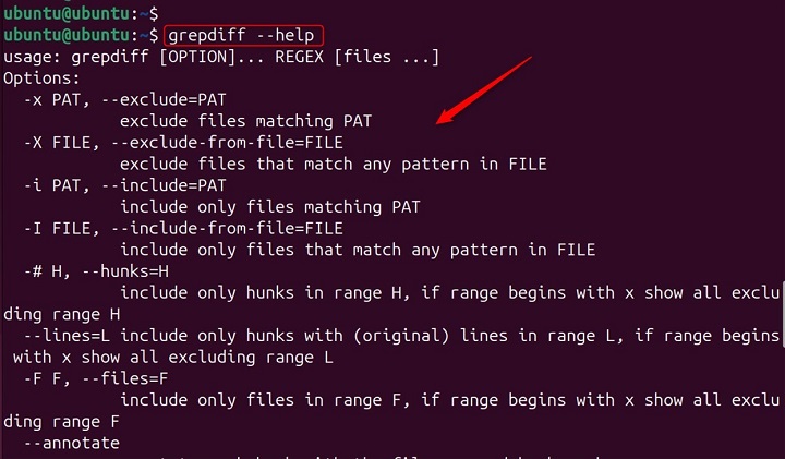 Help Page of grepdiff