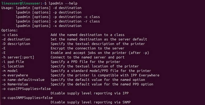 lpadmin Command in Linux2