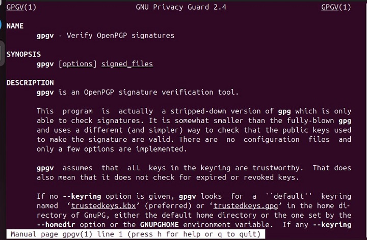 Manual Page of gpgv Command