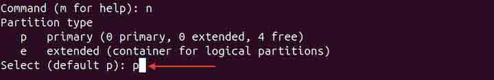 Partition Type n and Press Enter